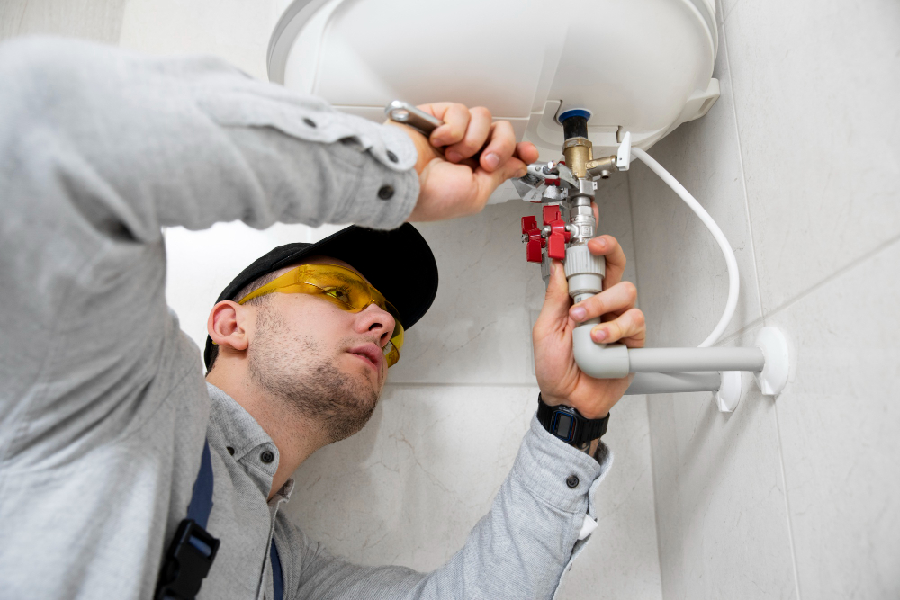 trabajador reparando calentador agua